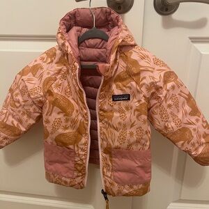 Patagonia Pink and Tan Animal Print Reversible Jacket